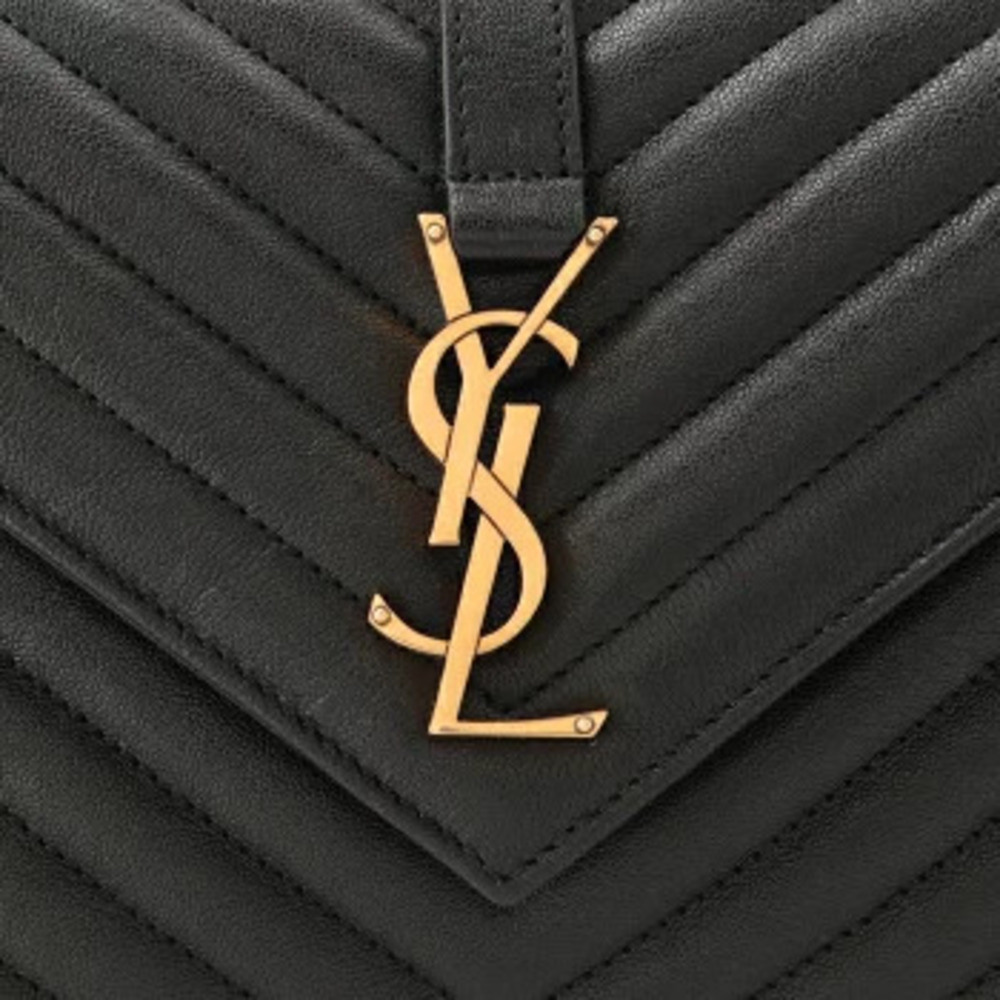 Saint Laurent Paris College Chevron Quilted Shoulder Bag Handbag Chain Strap - Picture 5 of 8